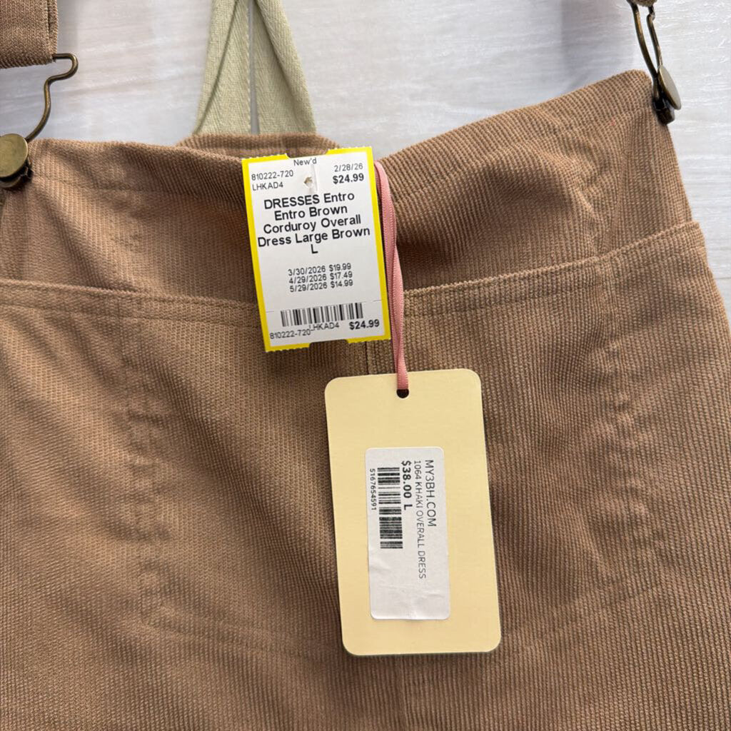 Entro Brown Corduroy Overall Dress Large