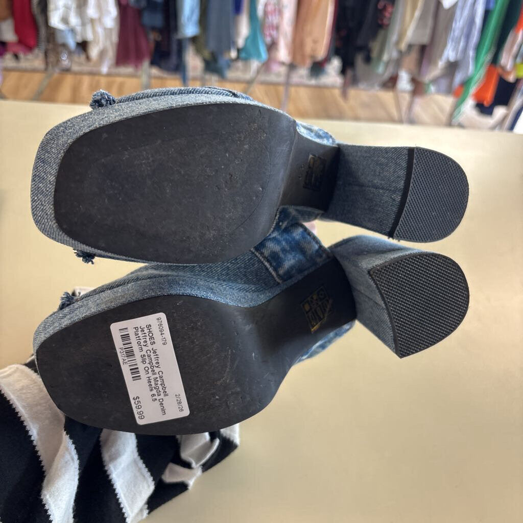 Jeffrey Campbell Magda Denim Platform Slip On Heels 6.5
