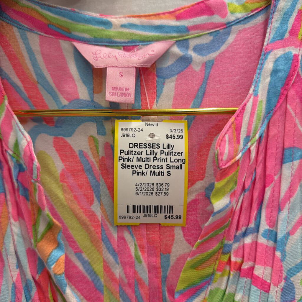 Lilly Pulitzer Pink/ Multi Print Long Sleeve Dress Small