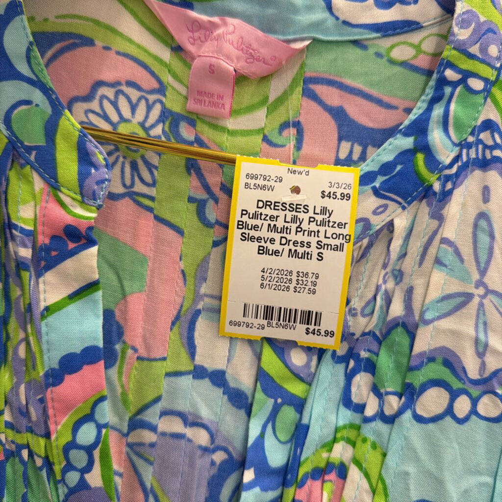 Lilly Pulitzer Blue/ Multi Print Long Sleeve Dress Small