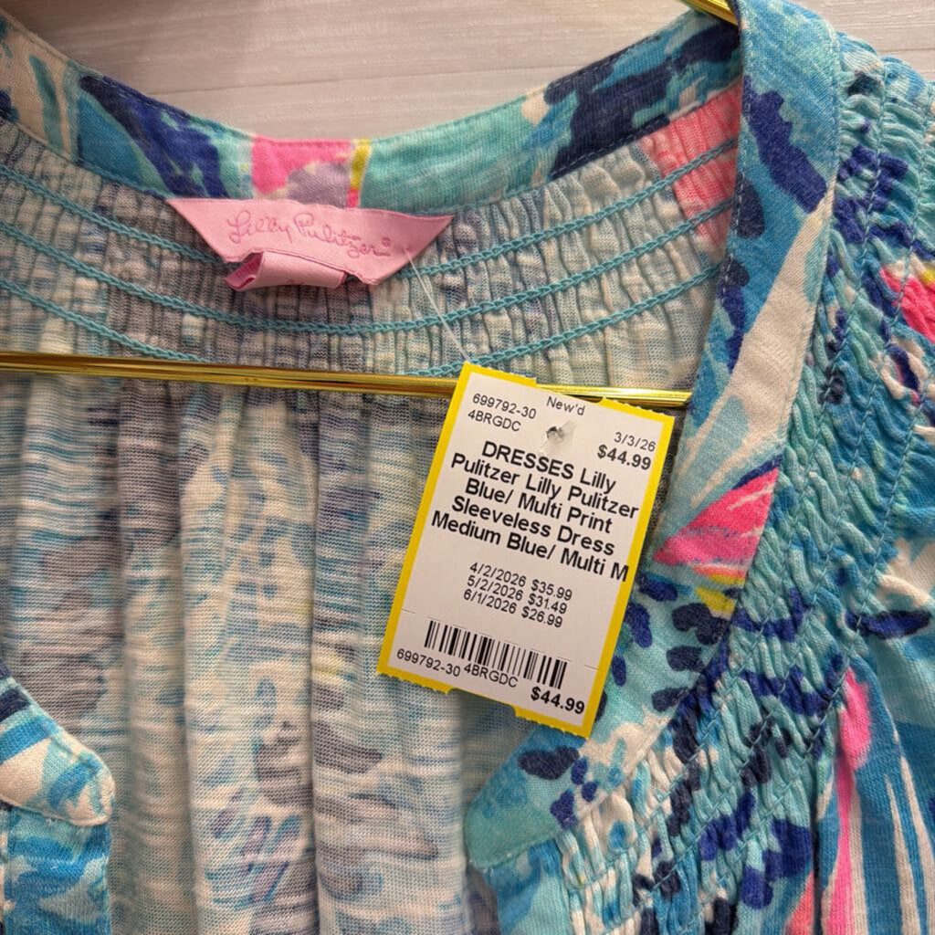 Lilly Pulitzer Blue/ Multi Print Sleeveless Dress Medium