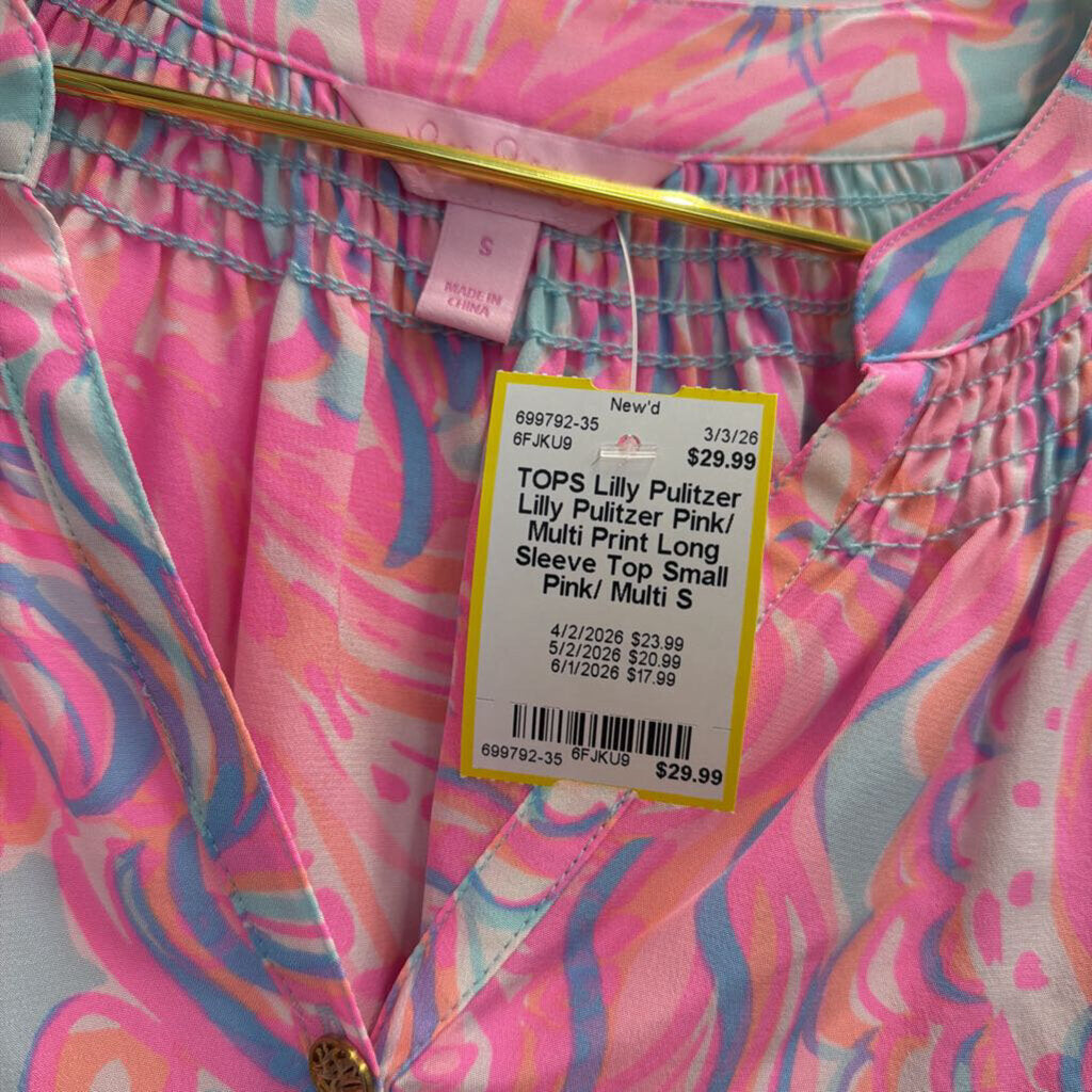 Lilly Pulitzer Pink/ Multi Print Long Sleeve Top Small