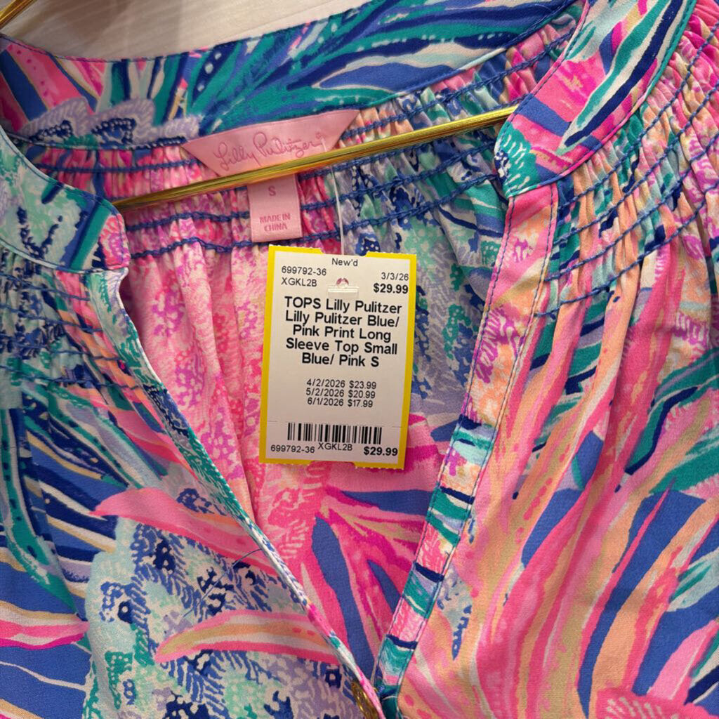 Lilly Pulitzer Blue/ Pink Print Long Sleeve Top Small