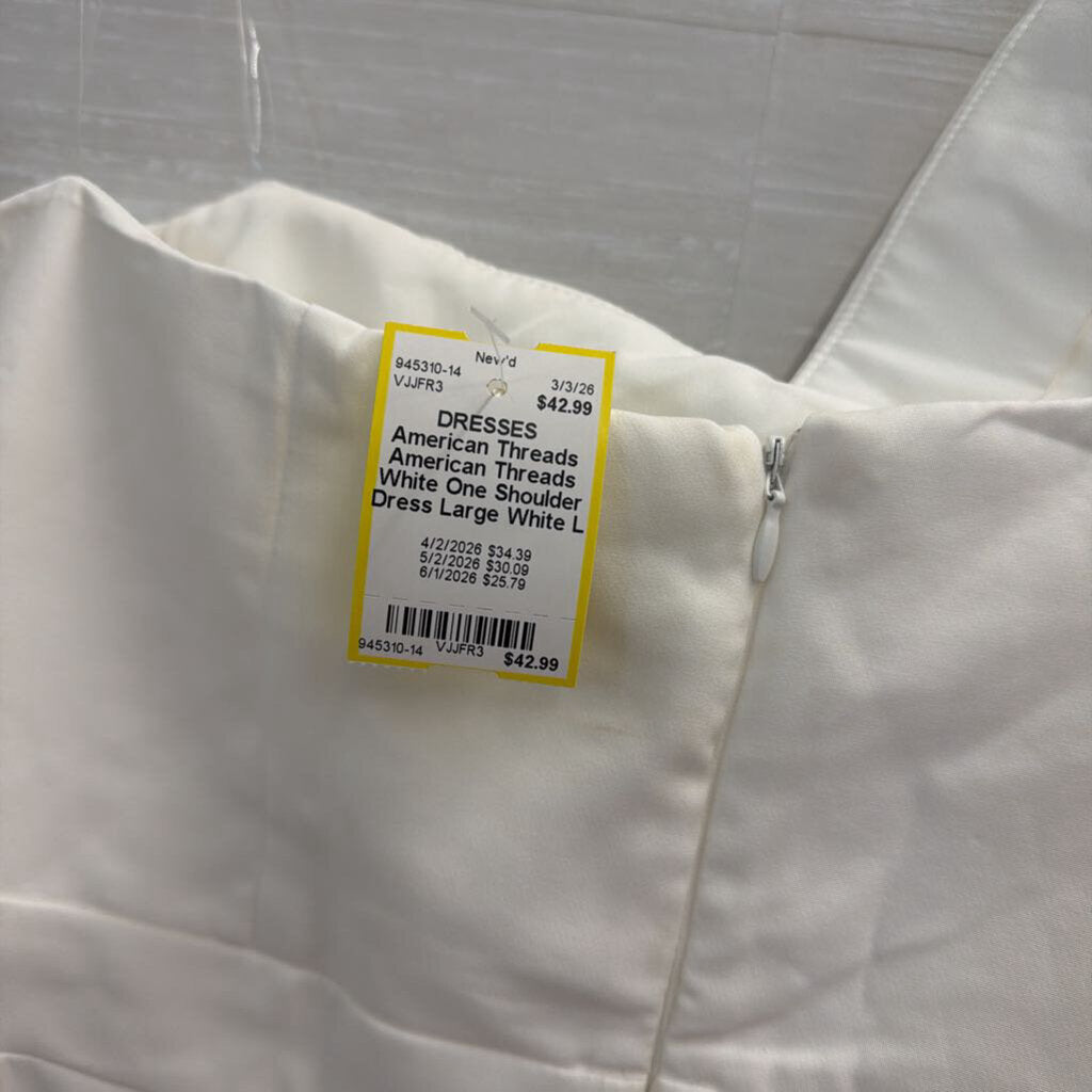American Threads White One Shoulder Dress Large