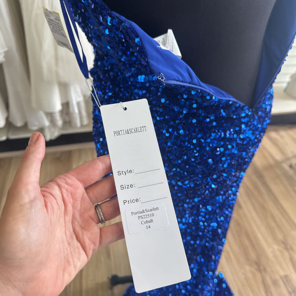 Portia and Scarlett Royal Blue Sequin Strapless Long Formal Dress 14