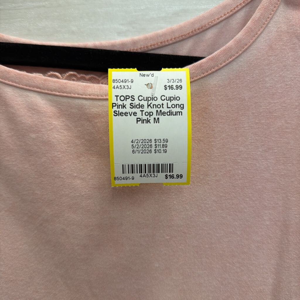 Cupio Pink Side Knot Long Sleeve Top Medium