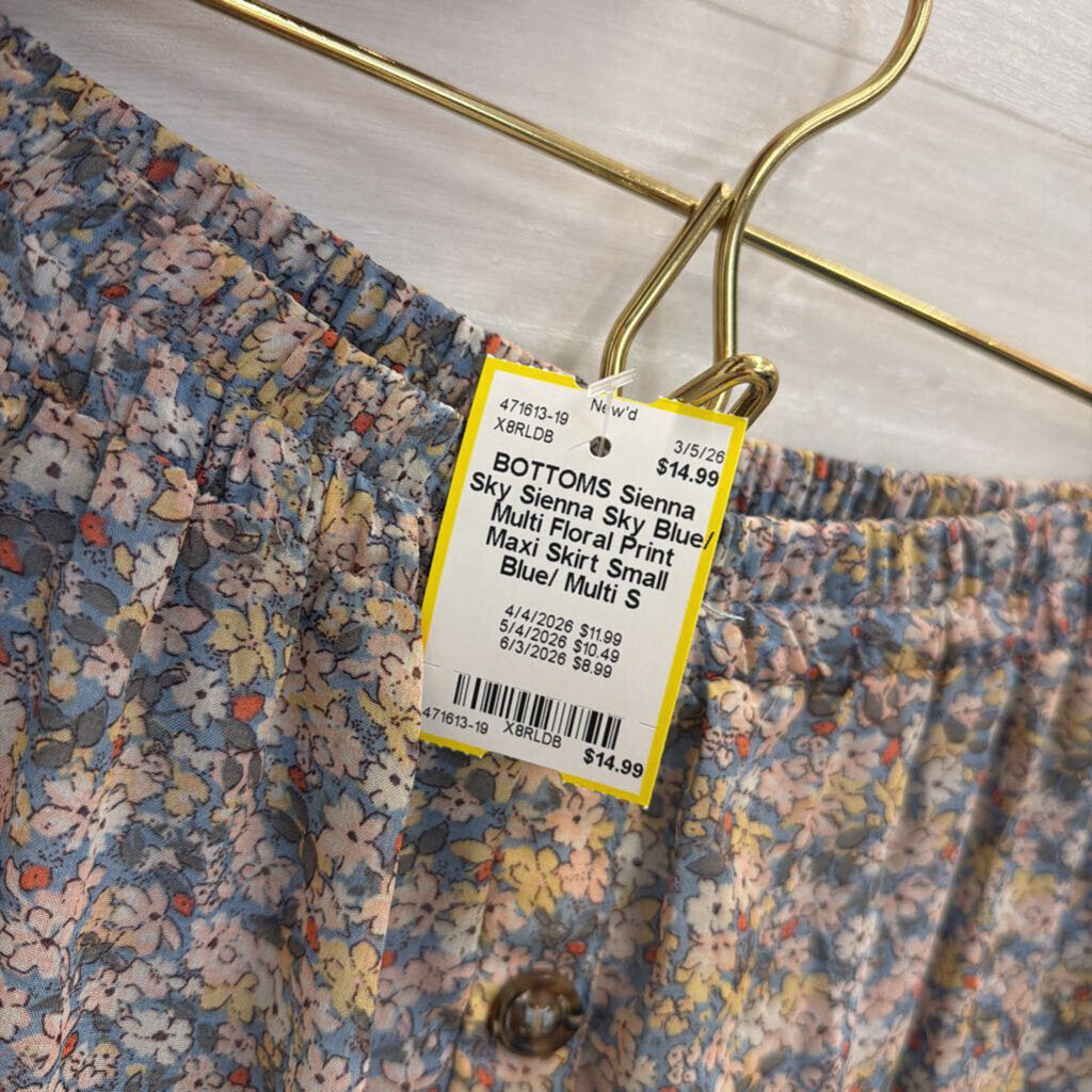Sienna Sky Blue/ Multi Floral Print Maxi Skirt Small