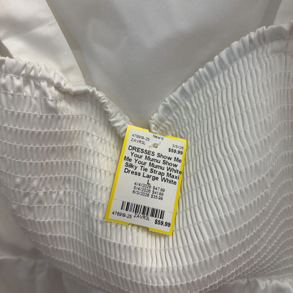 Show Me Your Mumu White Silky Tie Strap Maxi Dress Large