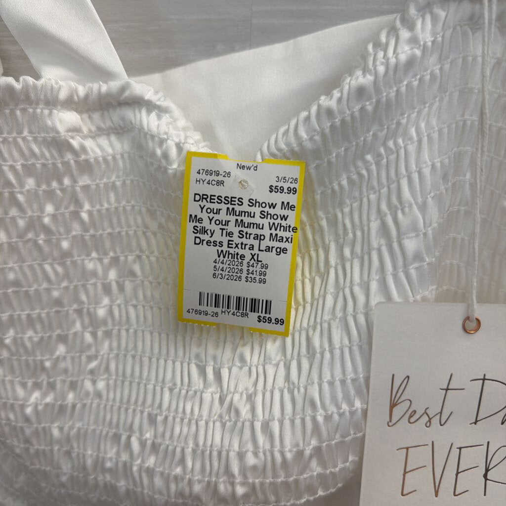 Show Me Your Mumu White Silky Tie Strap Maxi Dress Extra Large