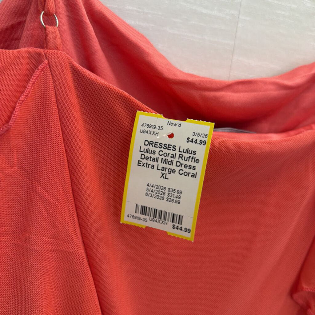 Lulus Coral Ruffle Detail Midi Dress Extra Large