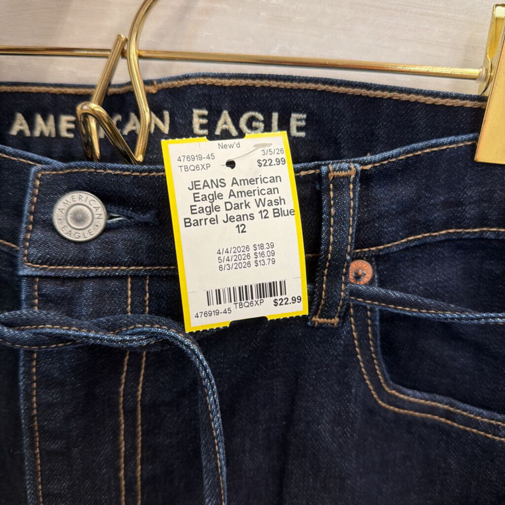 American Eagle Dark Wash Barrel Jeans 12