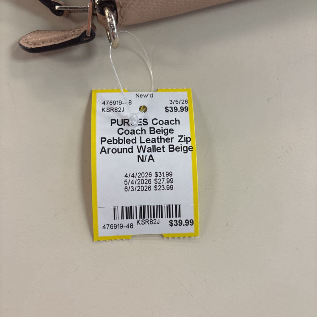 Coach Beige Pebbled Leather Zip Around Wallet