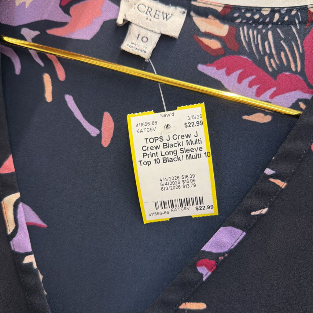 J Crew Black/ Multi Print Long Sleeve Top 10