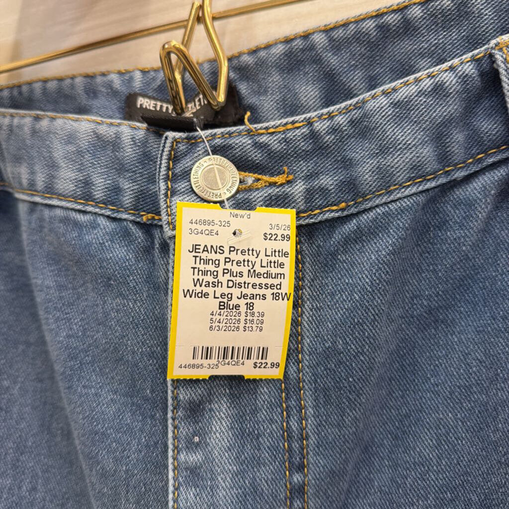 Pretty Little Thing Plus Medium Wash Distressed Wide Leg Jeans 18W