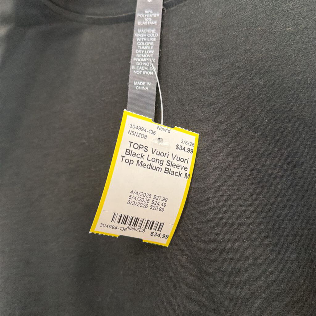 Vuori Black Long Sleeve Top Medium