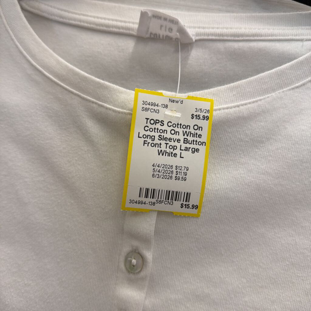Cotton On White Long Sleeve Button Front Top Large