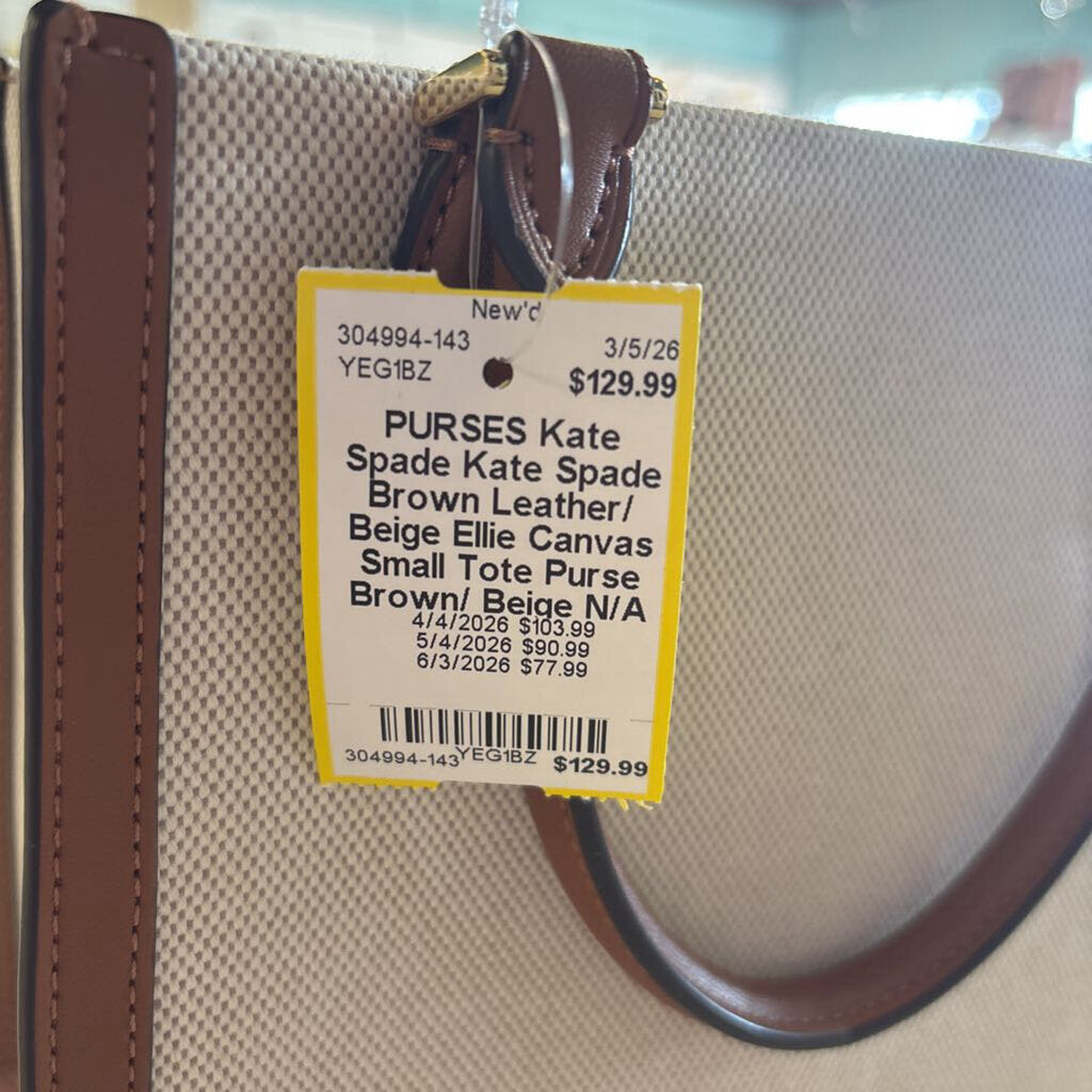 Kate Spade Brown Leather/ Beige Ellie Canvas Small Tote Purse