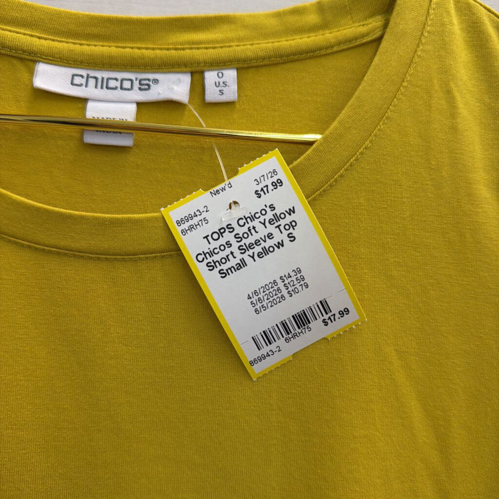 Chicos Soft Yellow Short Sleeve Top Small