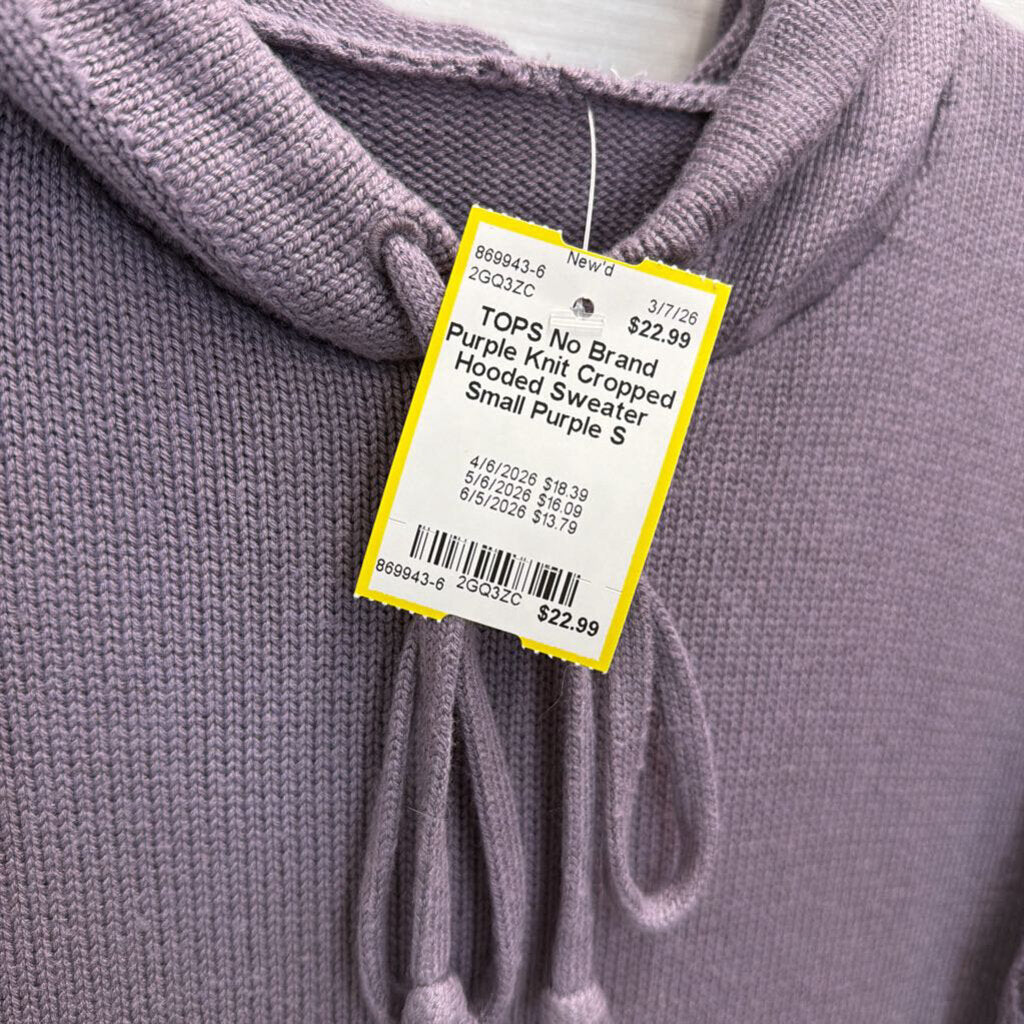 Purple Knit Cropped Hooded Sweater Small