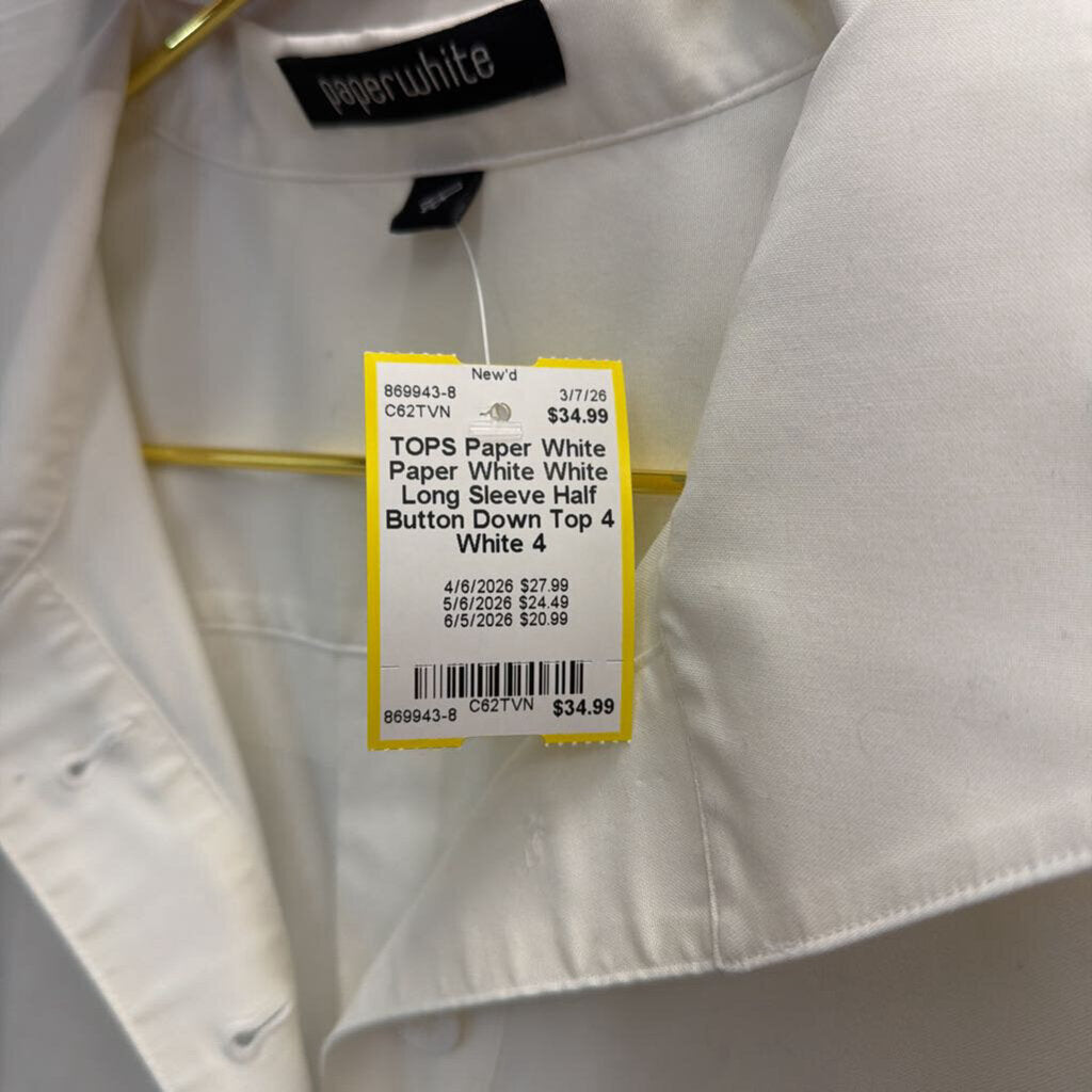 Paper White White Long Sleeve Half Button Down Top 4