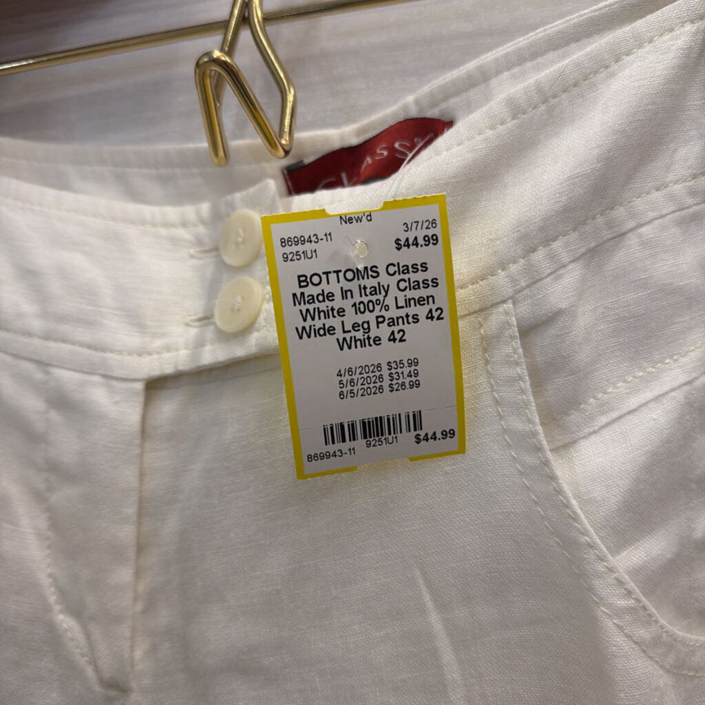 Class White 100% Linen Wide Leg Pants 42
