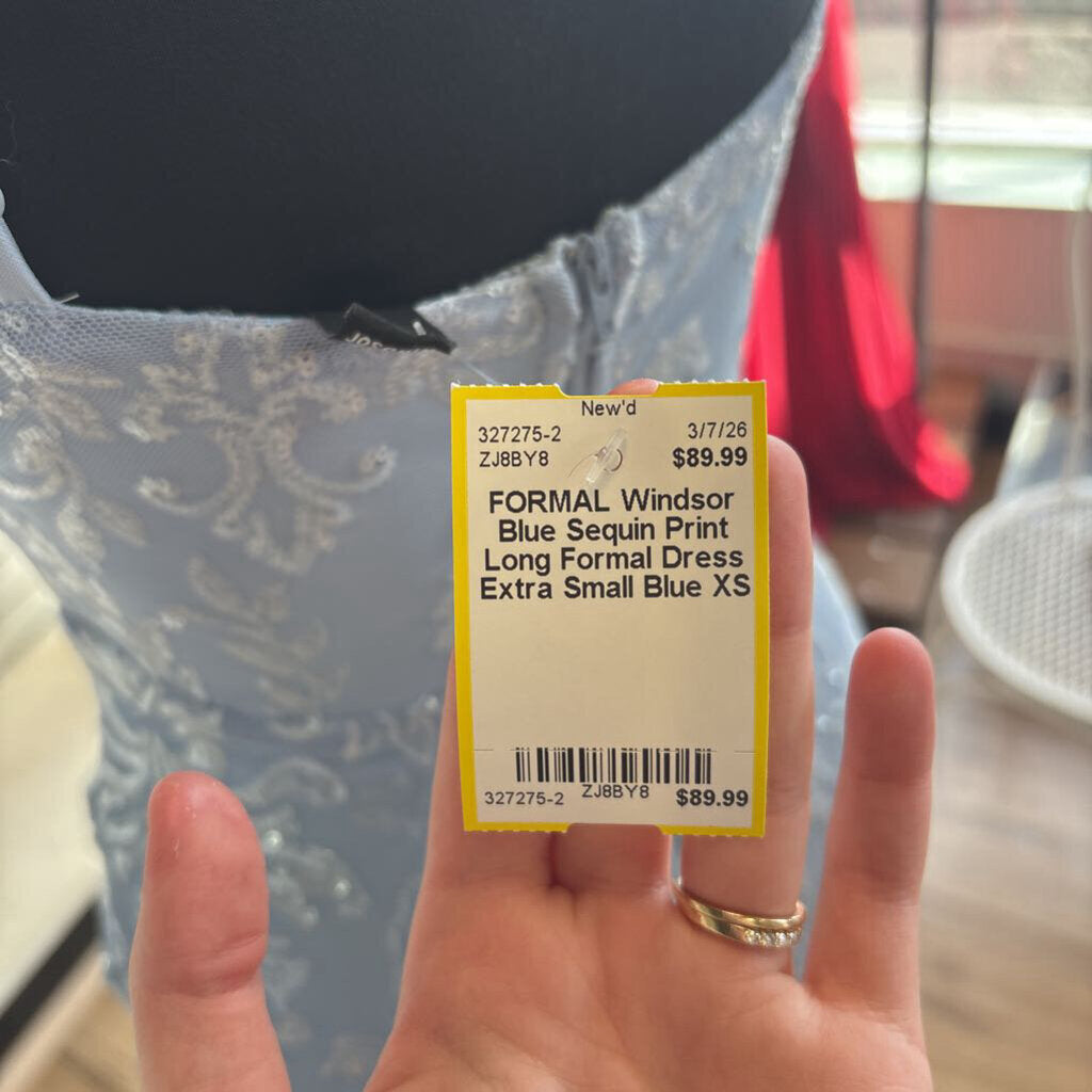 Blue Sequin Print Long Formal Dress Extra Small