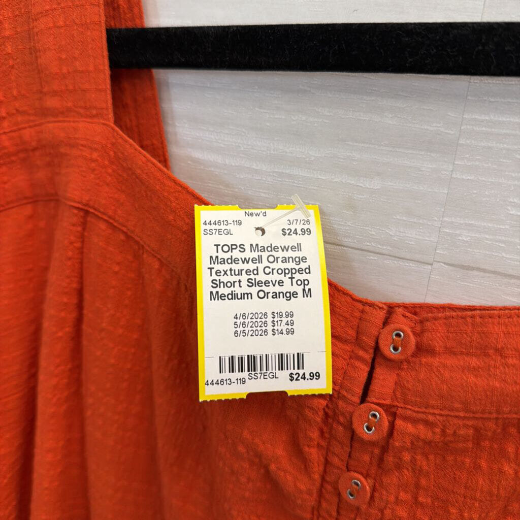 Madewell Orange Textured Cropped Short Sleeve Top Medium