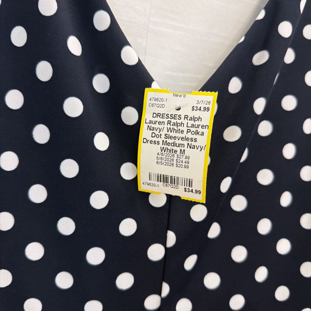 Ralph Lauren Navy/ White Polka Dot Sleeveless Dress Medium
