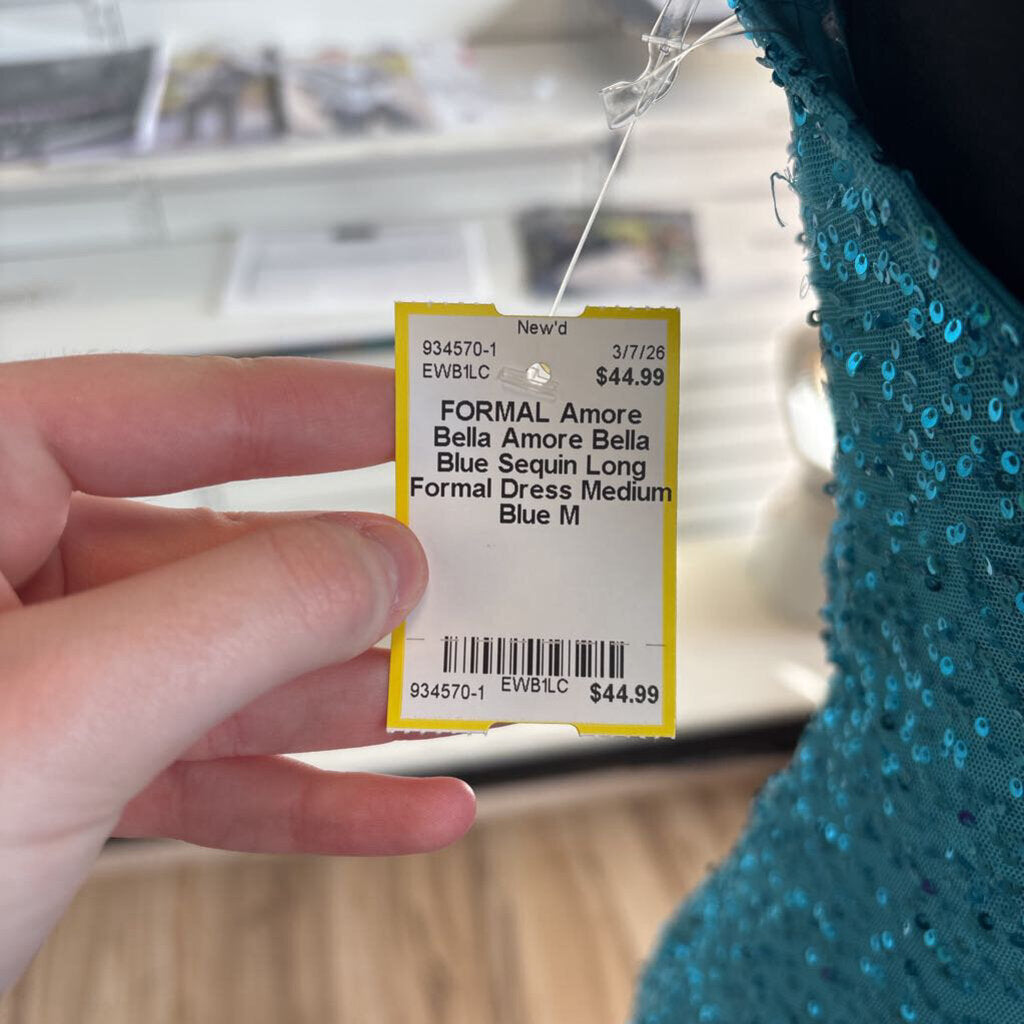 Amore Bella Blue Sequin Long Formal Dress Medium