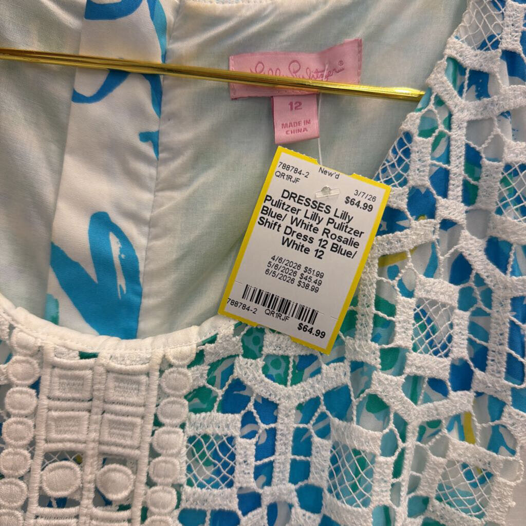 Lilly Pulitzer Blue/ White Rosalie Shift Dress 12