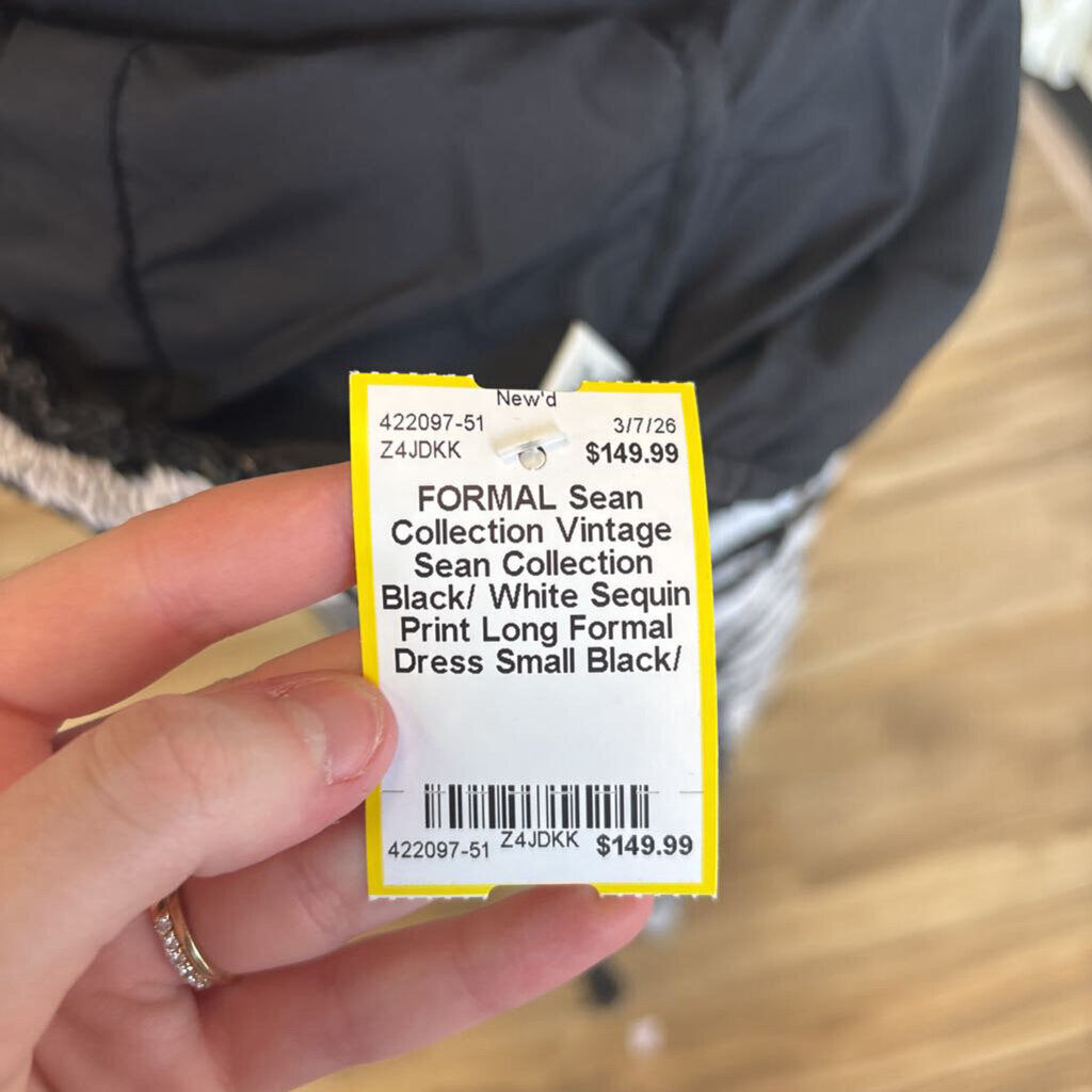 Vintage Sean Collection Black/ White Sequin Print Long Formal Dress Small