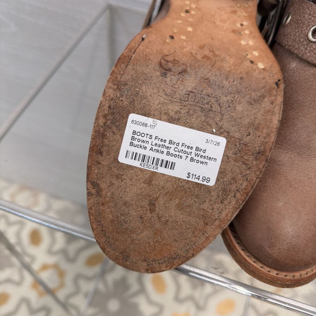 Free Bird Brown Leather Cutout Western Buckle Ankle Boots 7