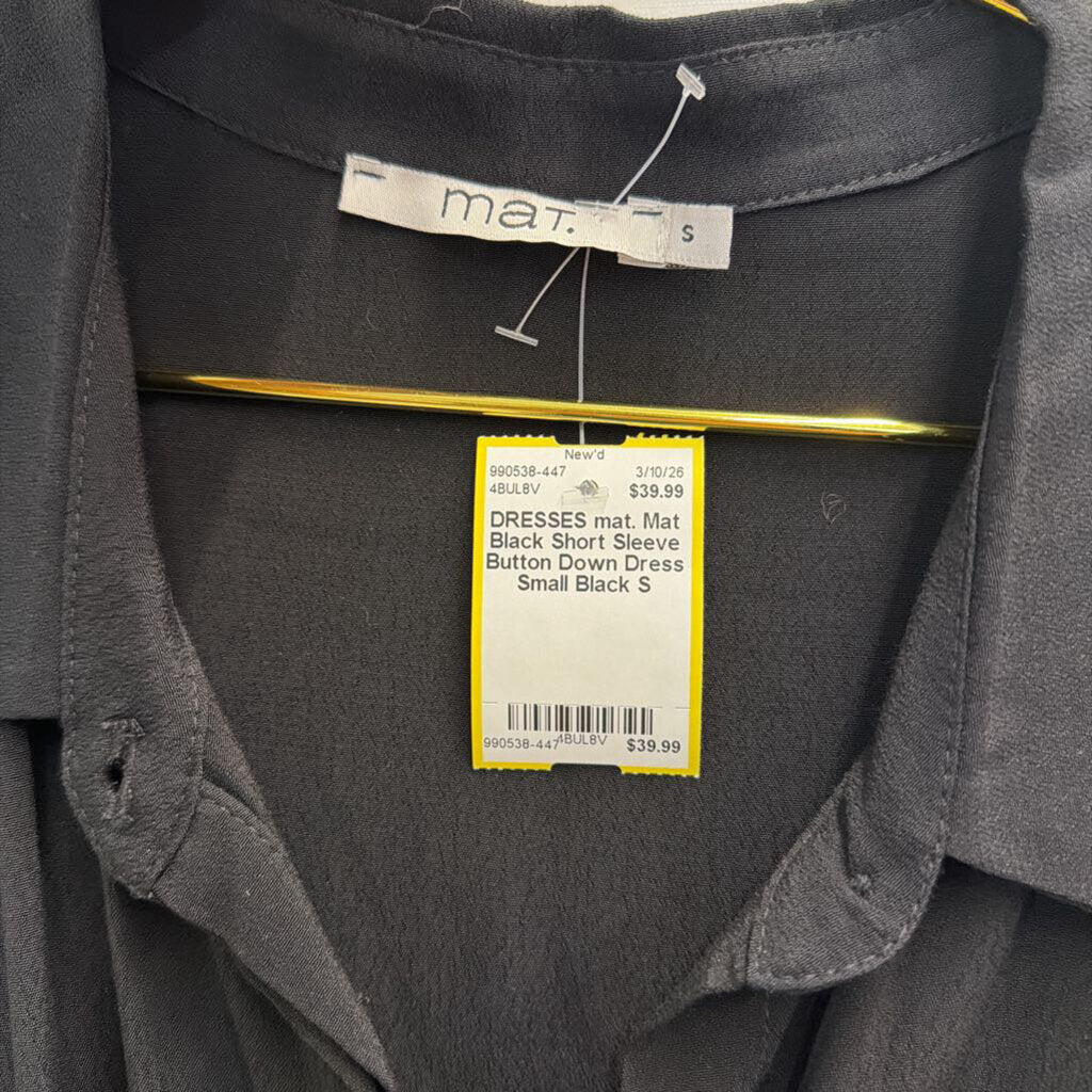 Mat Black Short Sleeve Button Down Dress Small