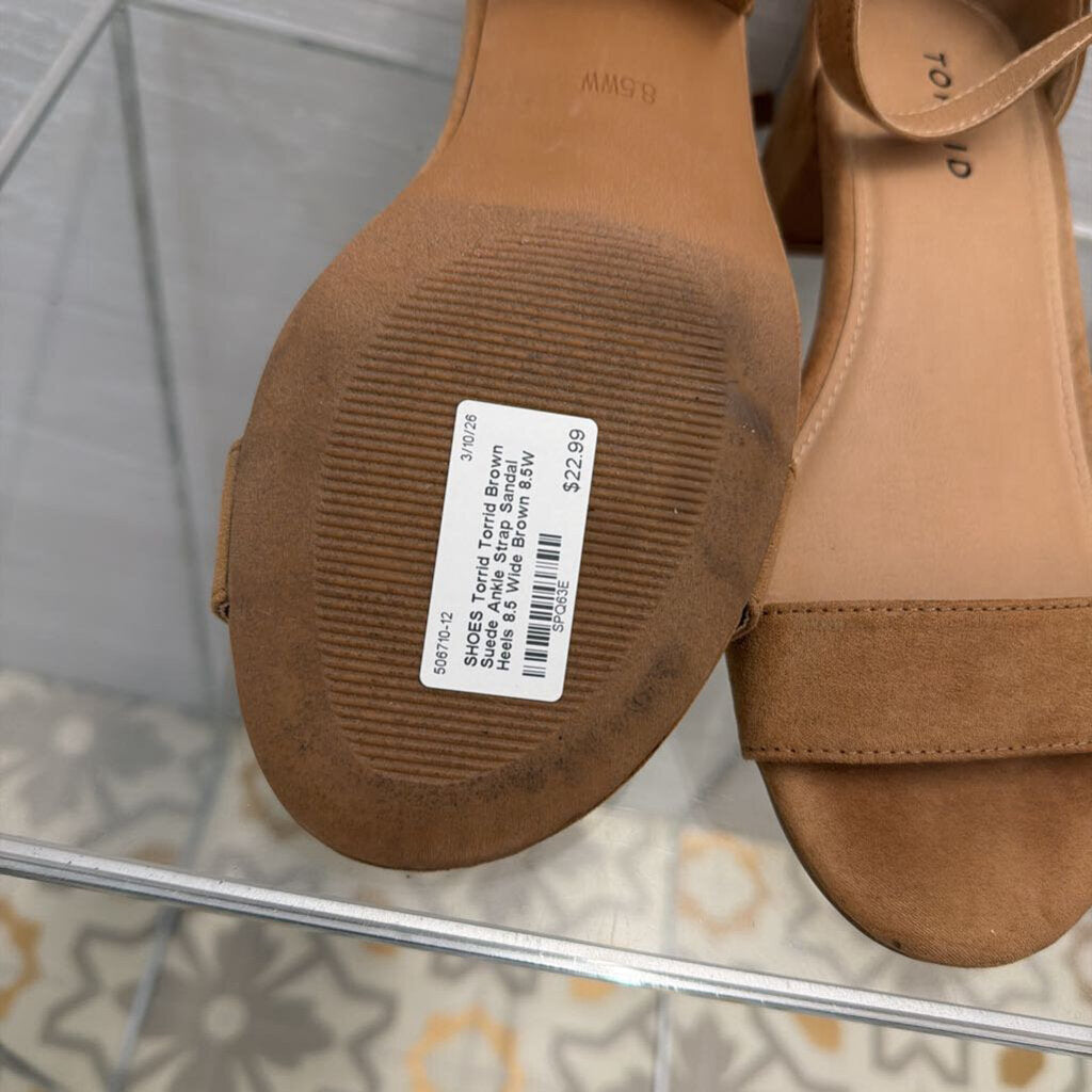 Torrid Brown Suede Ankle Strap Sandal Heels 8.5 Wide
