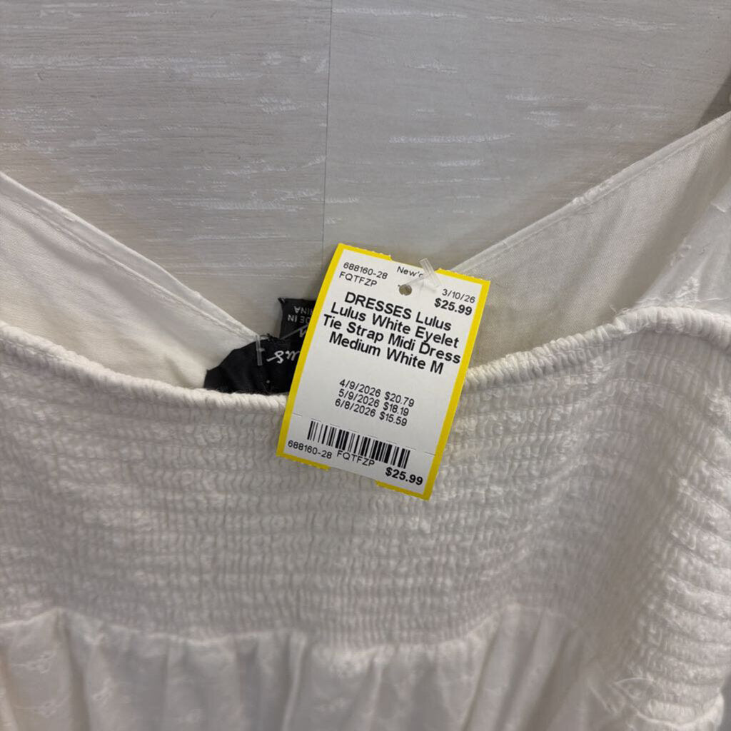 Lulus White Eyelet Tie Strap Midi Dress Medium