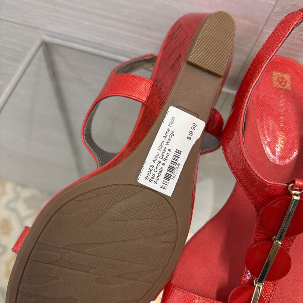 Anne Klein Red Circle Detail Wedge Sandals 8