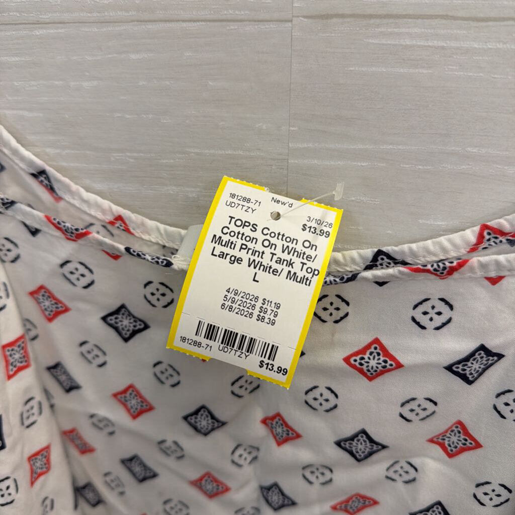 Cotton On White/ Multi Print Tank Top Large