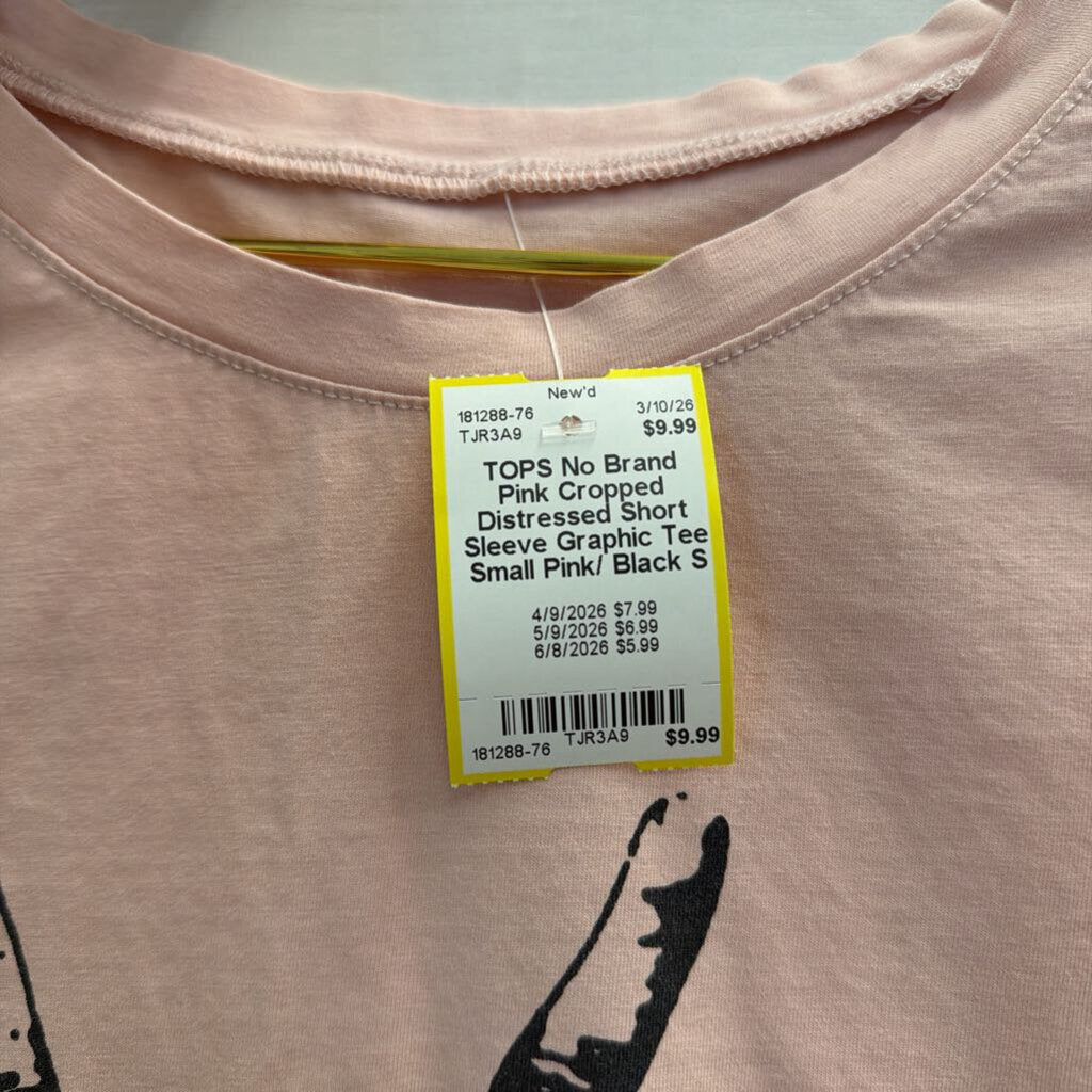 Pink Cropped Distressed Short Sleeve Graphic Tee Small