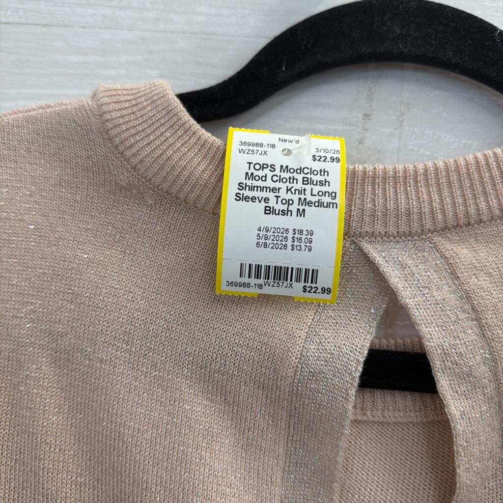 Mod Cloth Blush Shimmer Knit Long Sleeve Top Medium