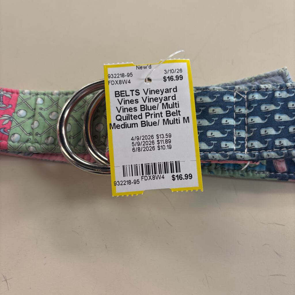 Vineyard Vines Blue/ Multi Quilted Print Belt Medium