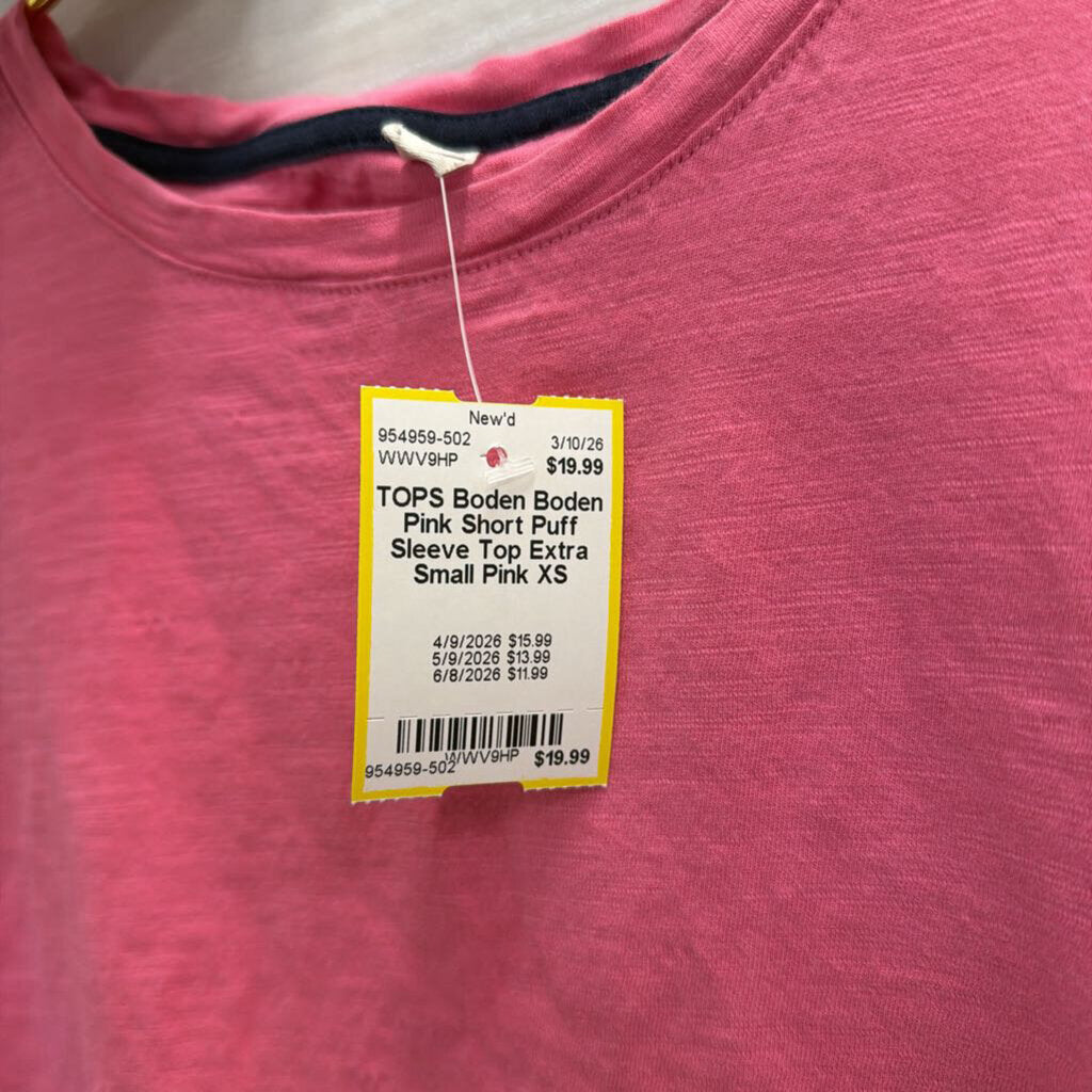 Boden Pink Short Puff Sleeve Top Extra Small