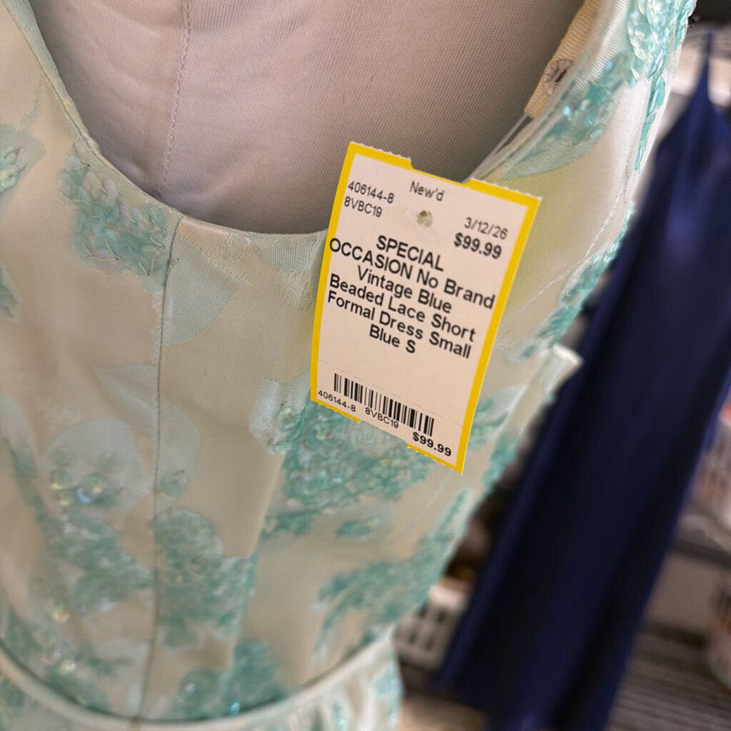 Vintage Blue Beaded Lace Short Formal Dress Small