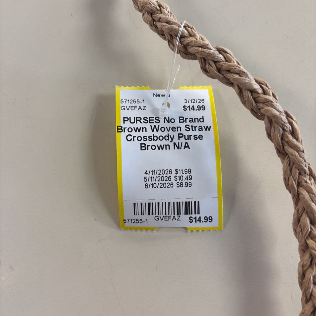 Brown Woven Straw Crossbody Purse