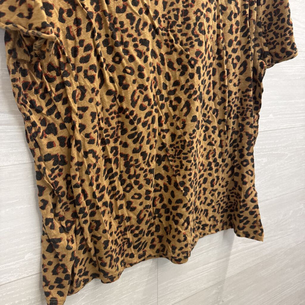 We The Free Brown/ Black Leopard Print Short Sleeve Top Large