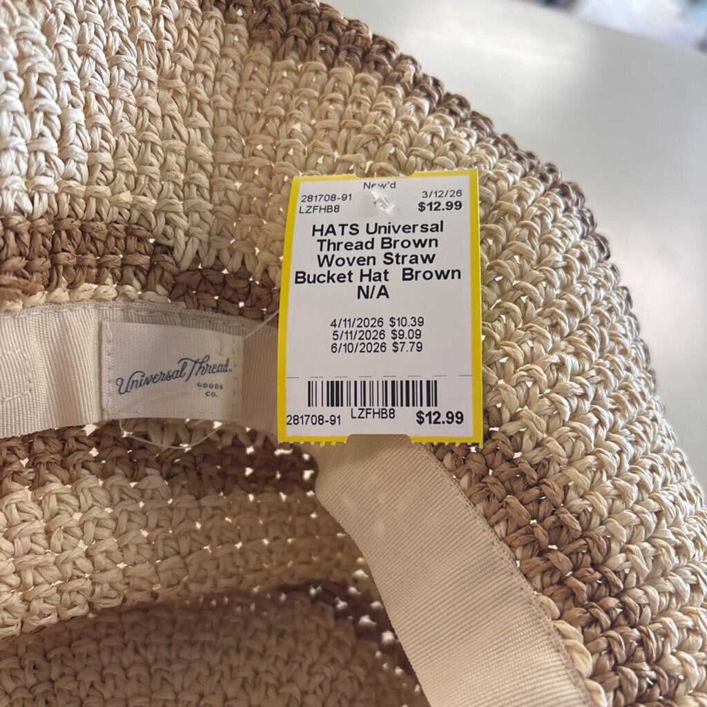 Brown Woven Straw Bucket Hat