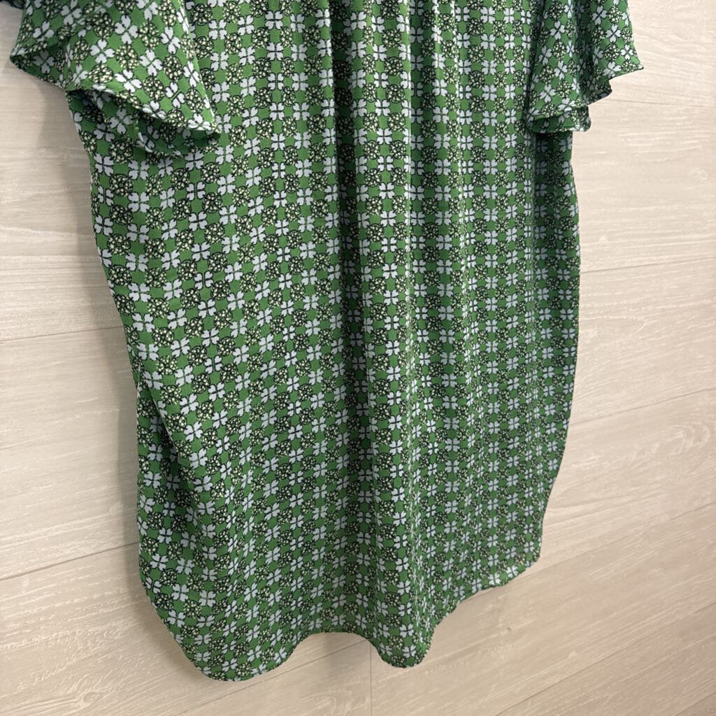 Max Studio Green/ Blue Print Short Ruffle Sleeve Top 1X