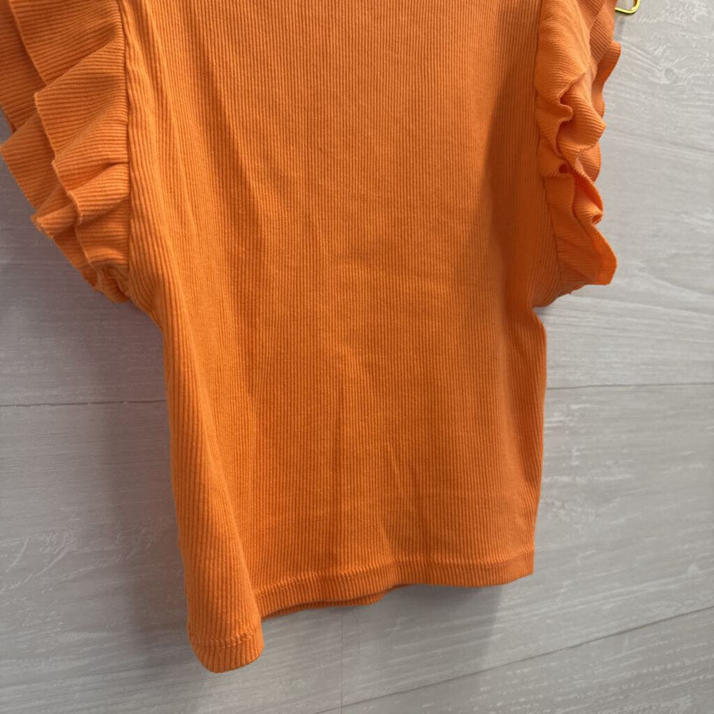 Zara Orange Cropped Short Ruffle Sleeve Top Medium
