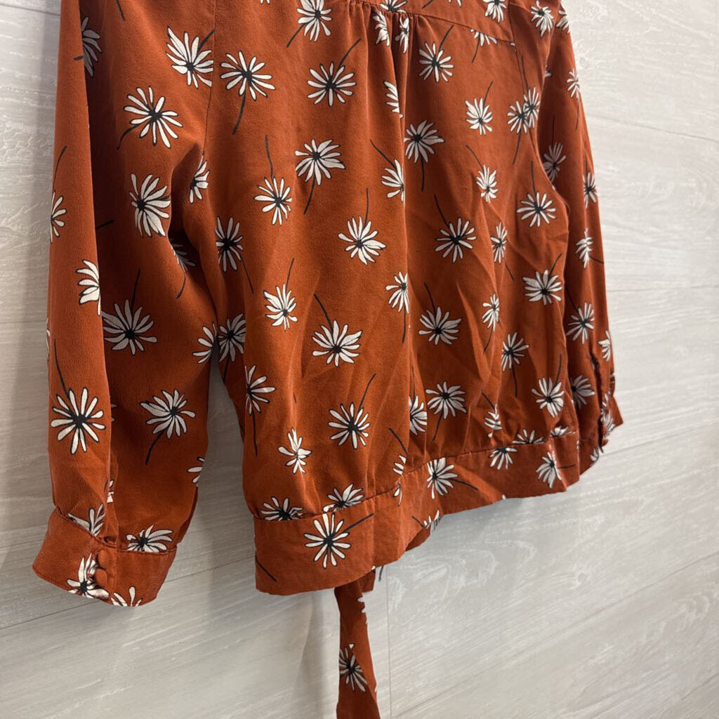Madewell Orange/ White Floral Print Wrap Top Small