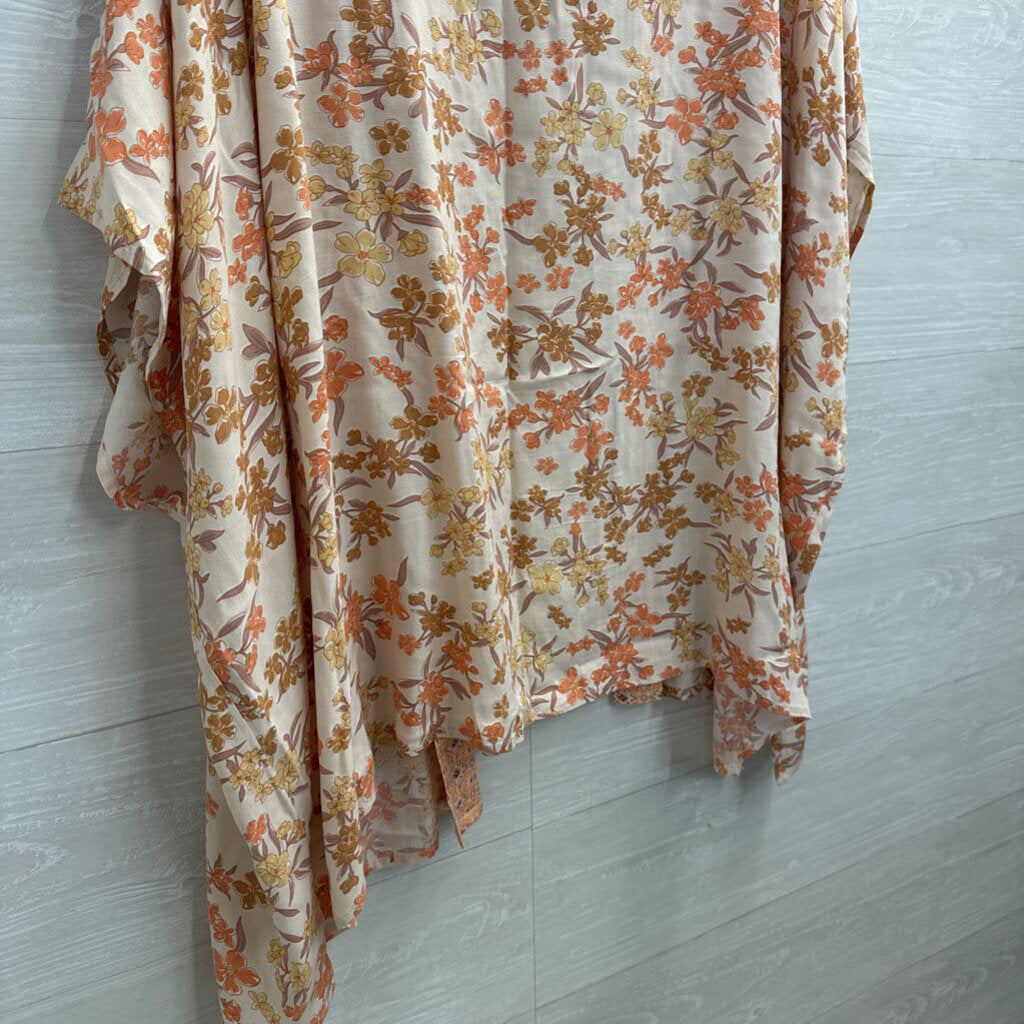 Heyson Orange/ White Print Kimono Top Medium
