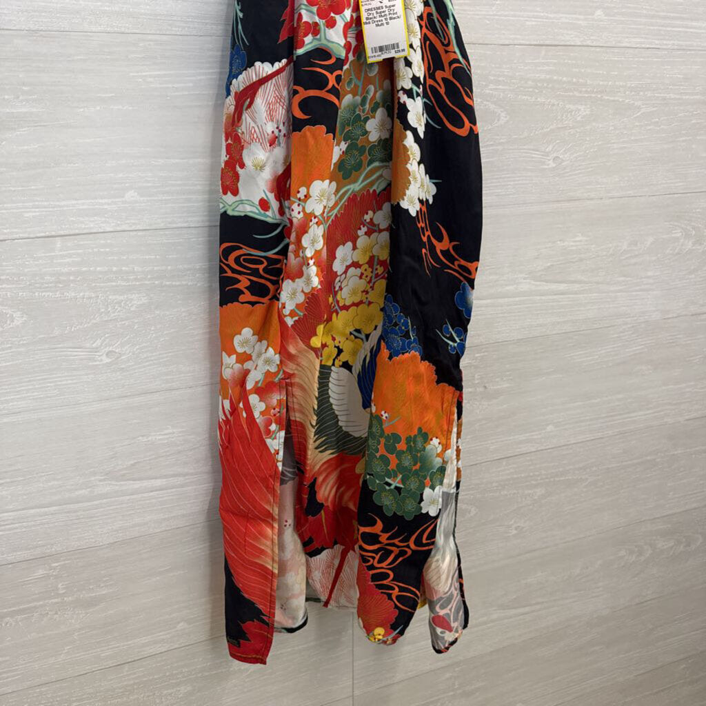 Super Dry Black/ Multi Print Midi Dress 10